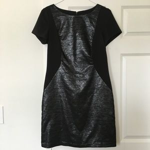 Short Sleeve Black Work Dress with Metallic Design